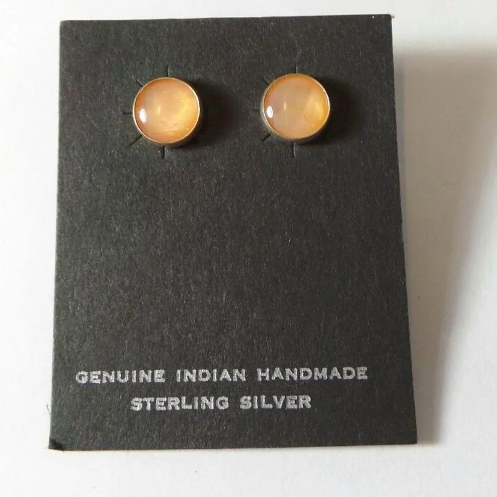 Handmade Indian Sterling Silver Earrings with Cats Eye Gemstone